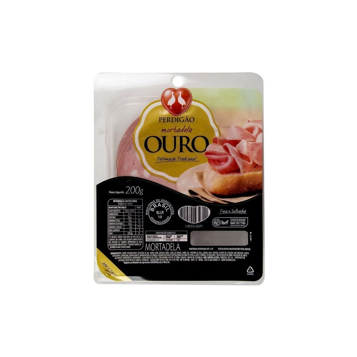 Mortadela Defumada Tradicional Ouro Fatiada Perdigão 200g