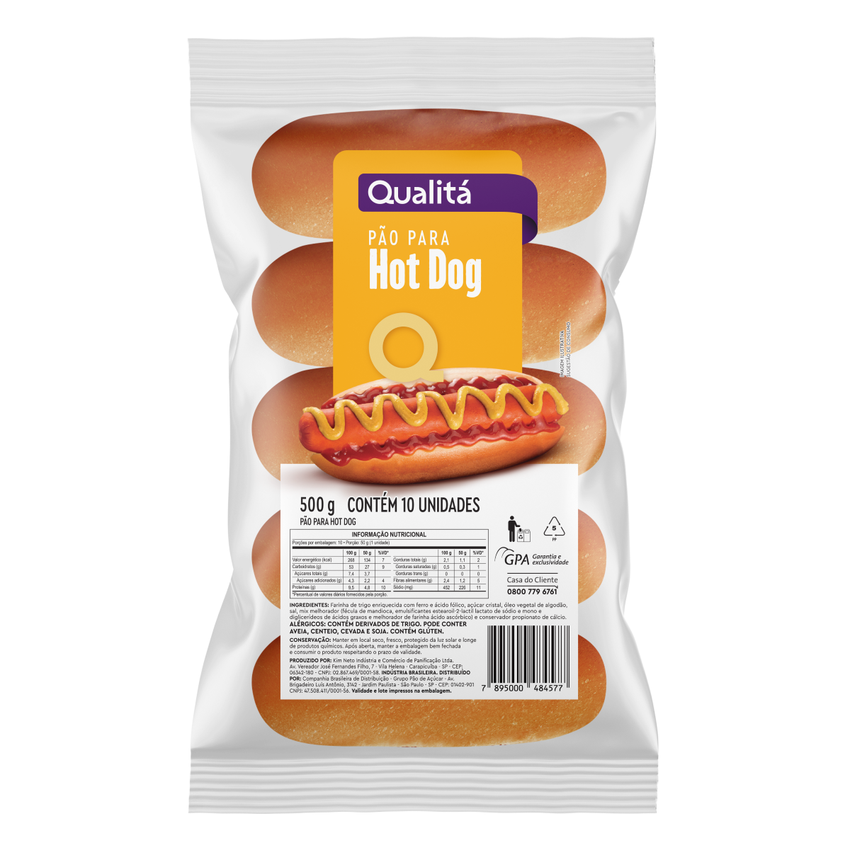 Produto Pão para Hot Dog QUALITÁ com 10 Unidades 500g da loja Pão de Açucar no valor de: 13,49