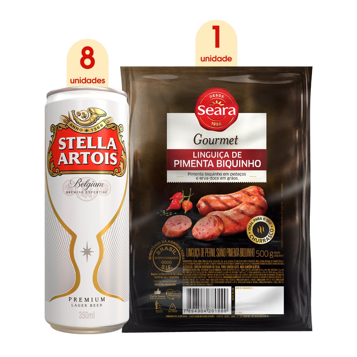 Produto Compre 8 Stella Artois +R$5,00 leve Linguiça Seara Gourmet da loja Pão de Açucar no valor de: 63,82