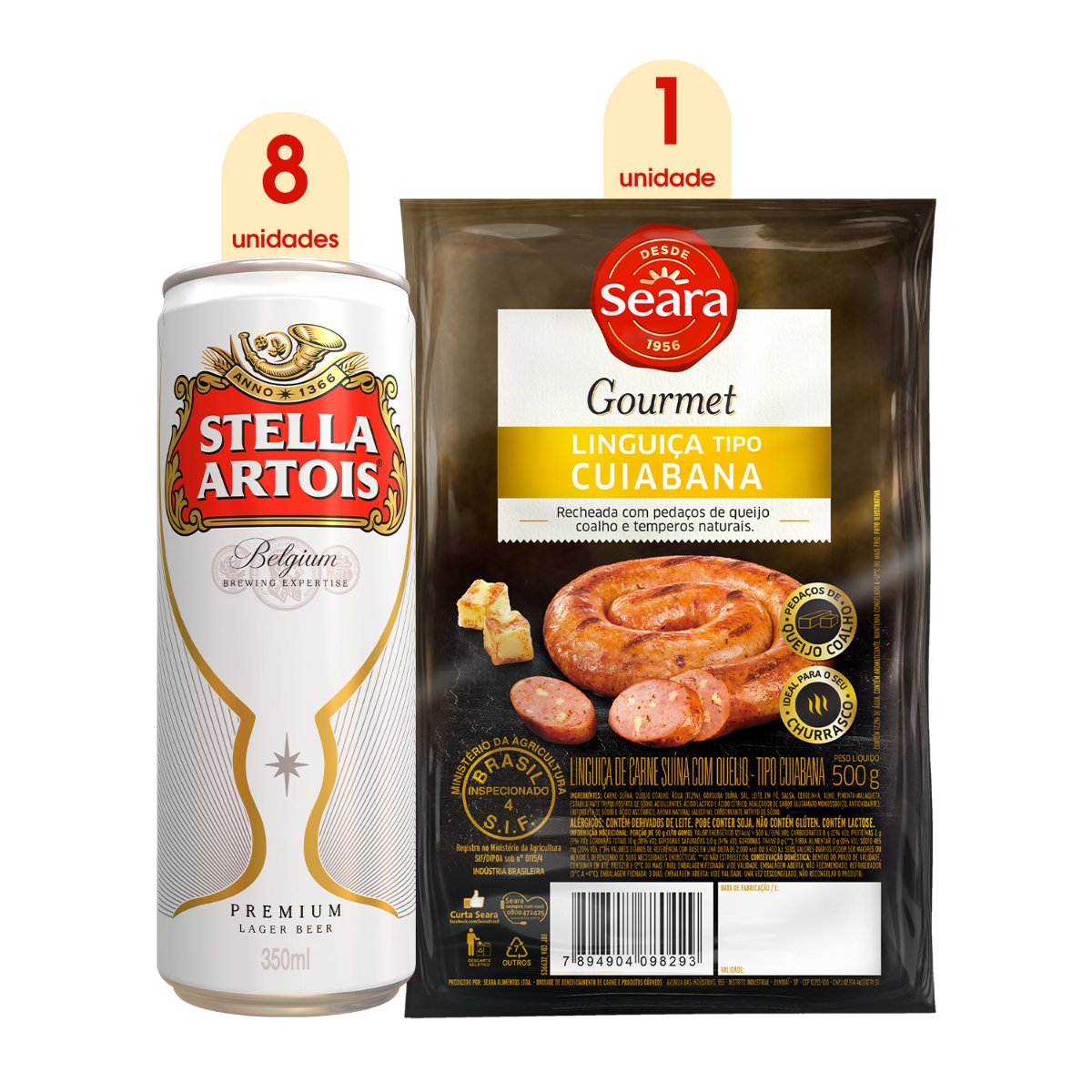 Produto Compre 8 Stella Artois +R$5,00 leve Linguiça Seara Gourmet da loja Pão de Açucar no valor de: 67,82
