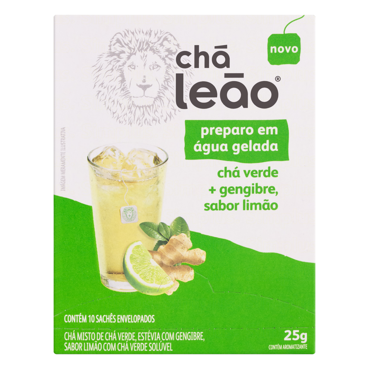 Chá Verde Gengibre e Limão Chá Leão Caixa 25g 10 Unidades | Pão de